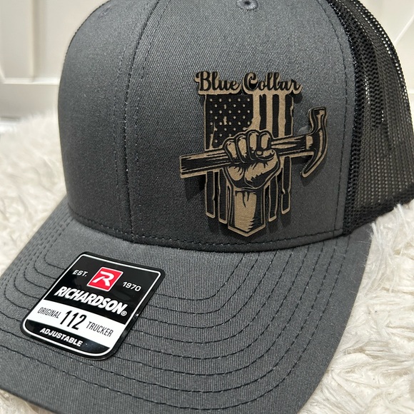 Blue collar. Laser engraved Richardson 112 trucker hat. - Picture 3 of 3
